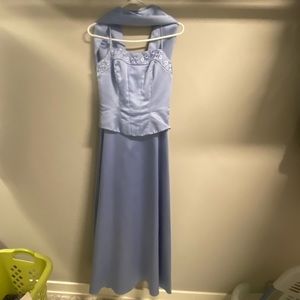 Vintage bridesmaid dress, one piece looks like 2, cornflower blue